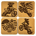 Dirt Bike Motocross Riders, Set of 4 Laser Engraved Cork Coasters