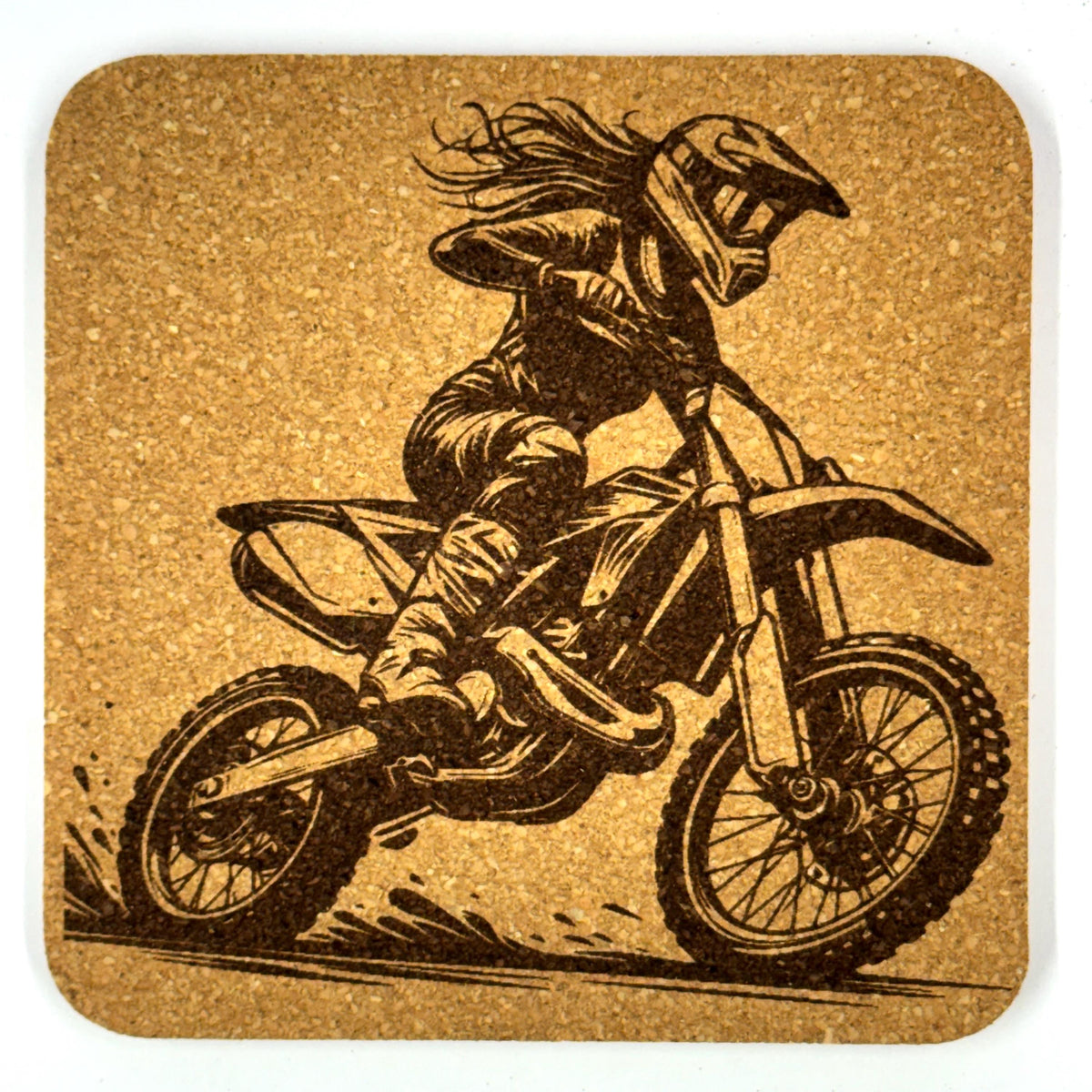 Dirt Bike Motocross Riders, Set of 4 Laser Engraved Cork Coasters