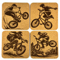 BMX Trick Riders, Set of 4 Laser Engraved Cork Coasters