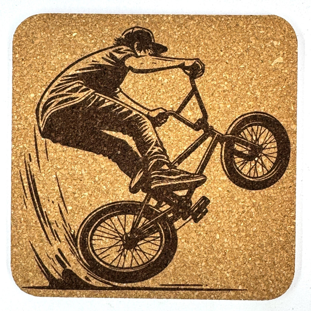 BMX Trick Riders, Set of 4 Laser Engraved Cork Coasters