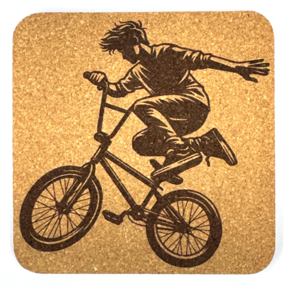 BMX Trick Riders, Set of 4 Laser Engraved Cork Coasters
