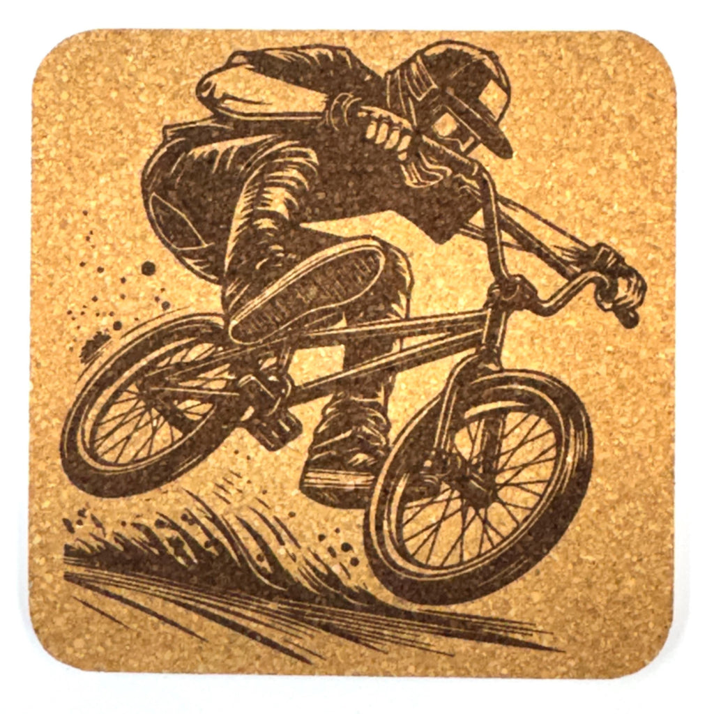 BMX Trick Riders, Set of 4 Laser Engraved Cork Coasters