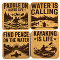 Kayak Lake Adventure, Set of 4 Laser Engraved Cork Coasters