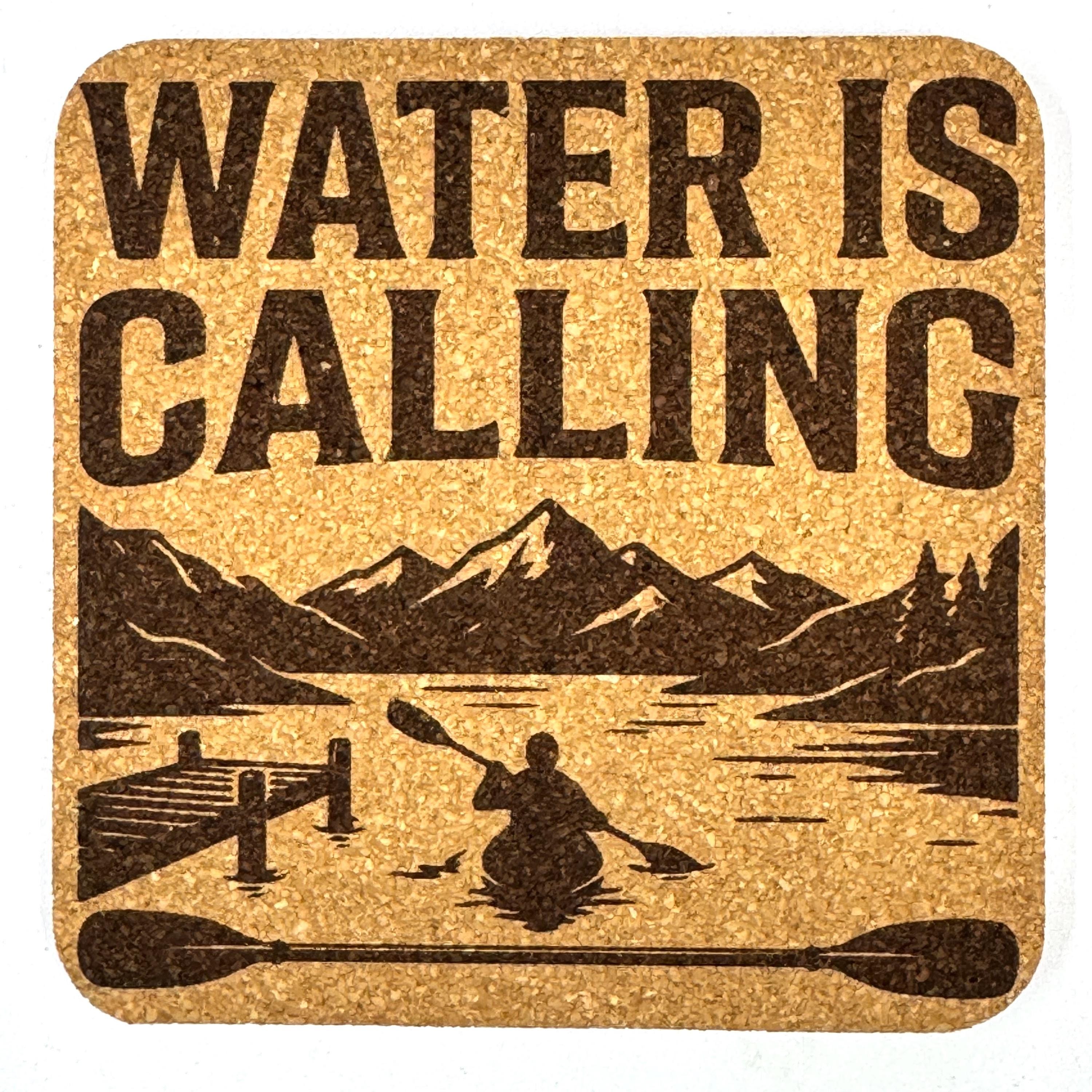 Kayak Lake Adventure, Set of 4 Laser Engraved Cork Coasters