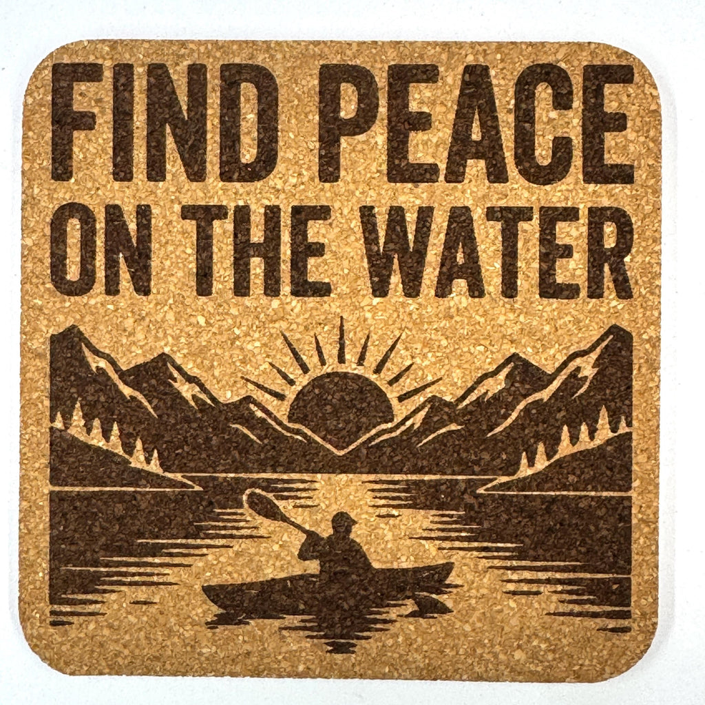 Kayak Lake Adventure, Set of 4 Laser Engraved Cork Coasters