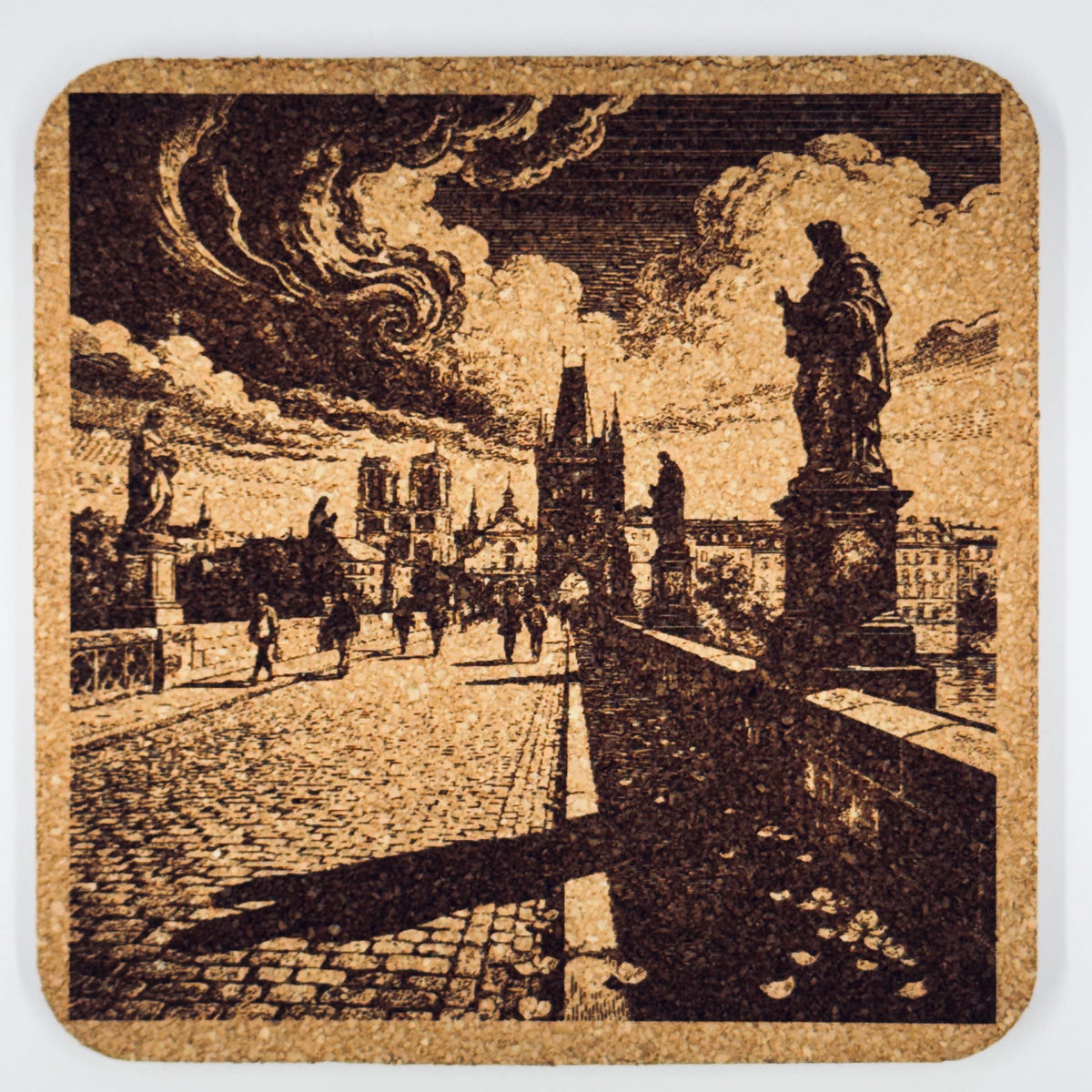 European City Nights, Romantic Travel Decor, Set of 4 Laser Engraved Cork Coasters