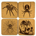 Spiders & Skulls, Set of 4 Laser Engraved Cork Coasters