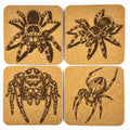 Cute Arachnid Spider Portraits, Set of 4 Laser Engraved Cork Coasters
