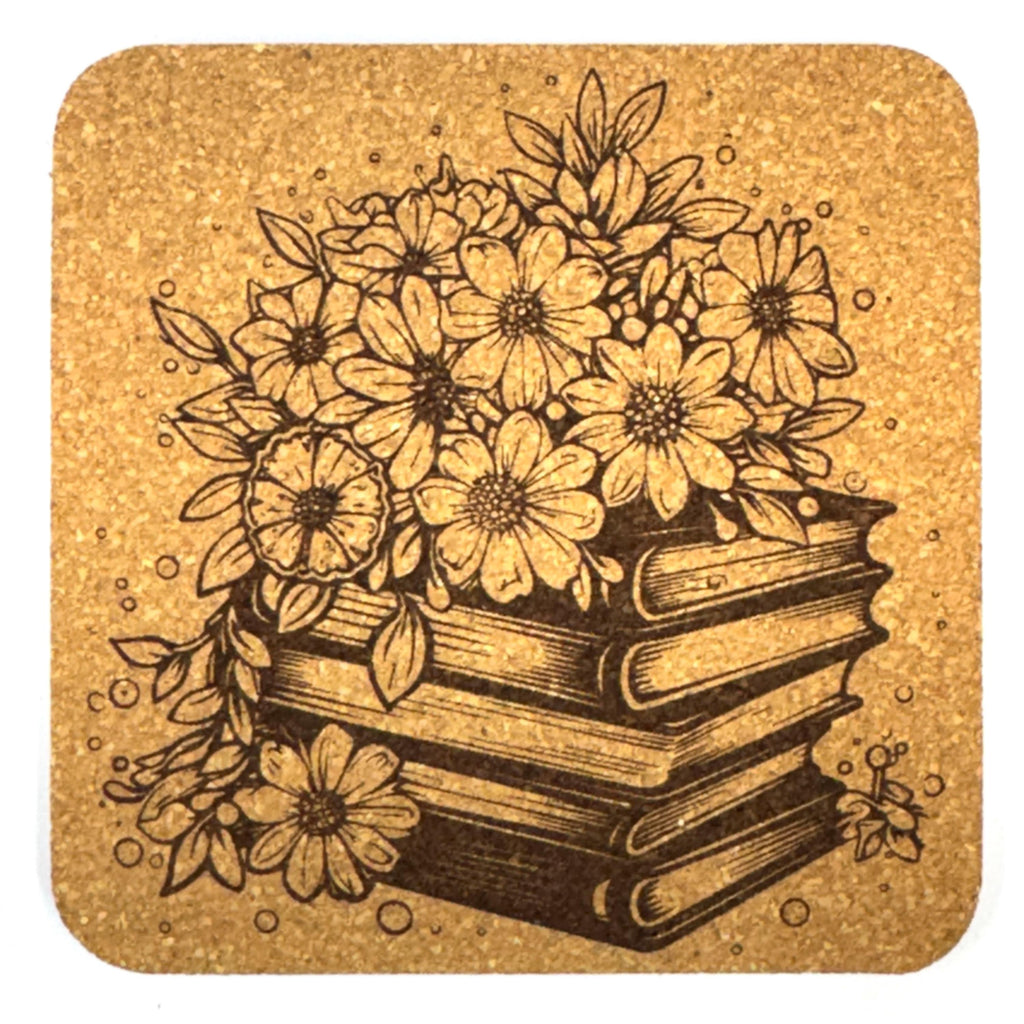 Enchanted Book Garden, Set of 4 Laser Engraved Cork Coasters