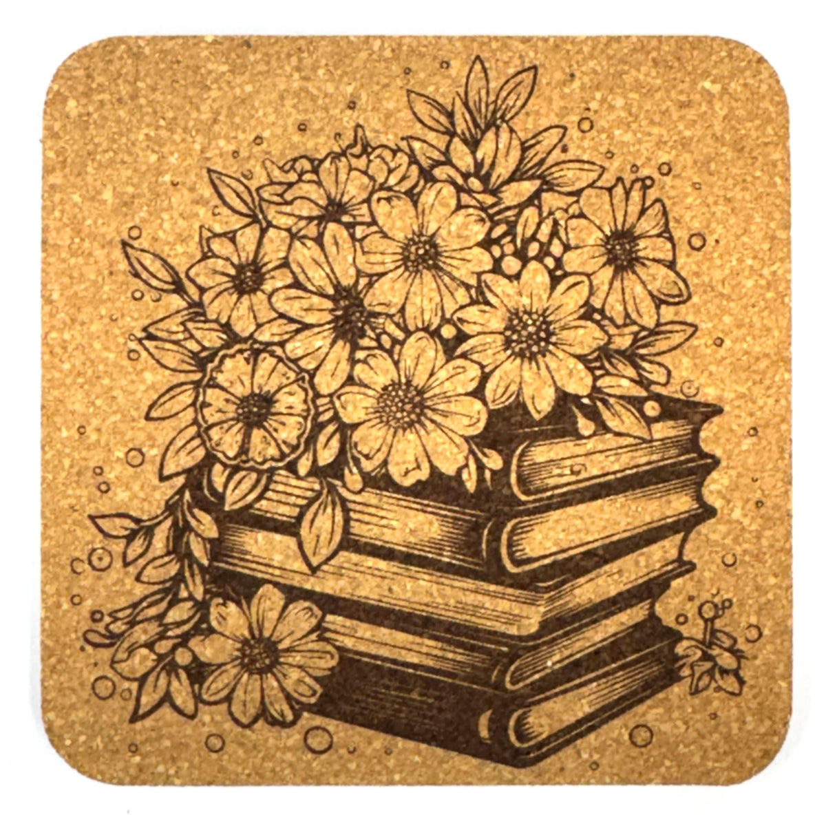 Enchanted Book Garden, Set of 4 Laser Engraved Cork Coasters