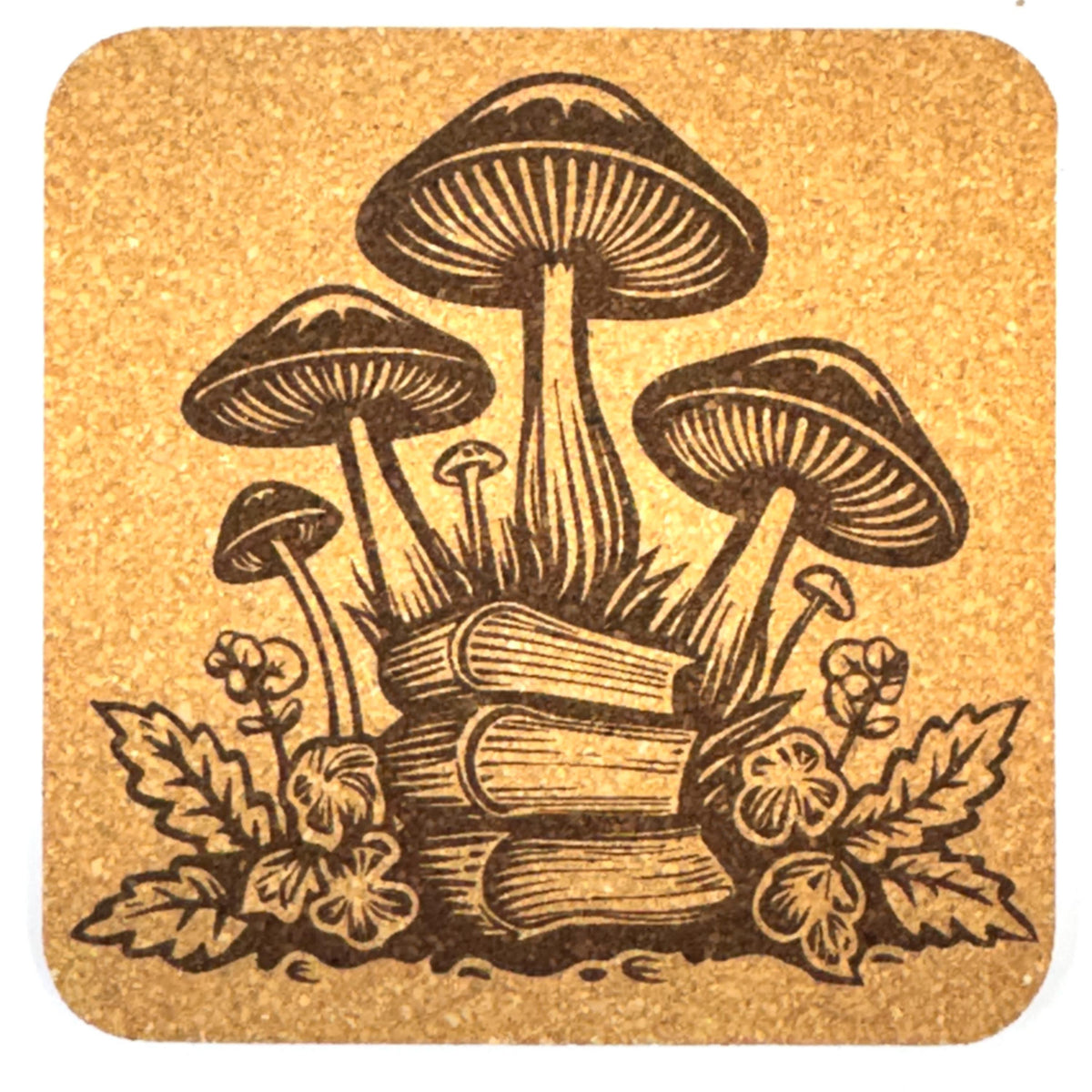 Enchanted Book Garden, Set of 4 Laser Engraved Cork Coasters