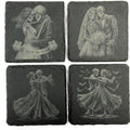 Gothic Dancing Bride & Groom Skeleton Couples Set of 4 Laser Engraved Slate Coasters