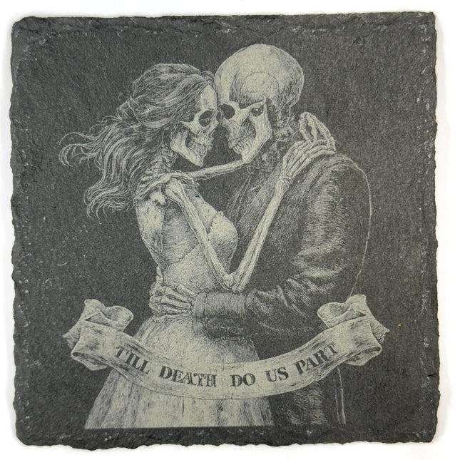 Gothic Dancing Bride & Groom Skeleton Couples Set of 4 Laser Engraved Slate Coasters
