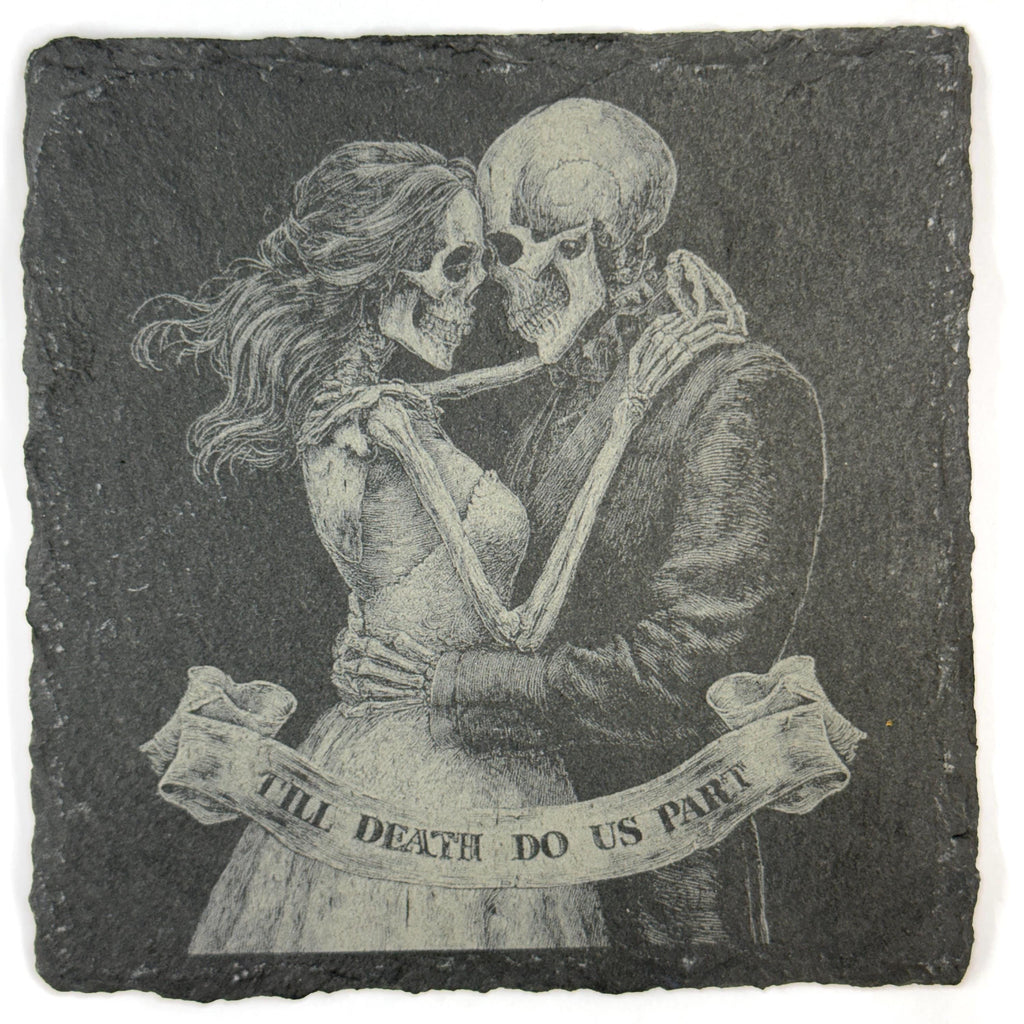 Gothic Dancing Bride & Groom Skeleton Couples Set of 4 Laser Engraved Slate Coasters