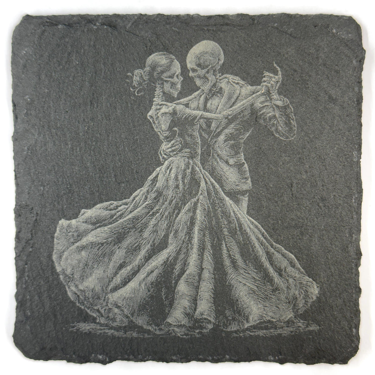 Gothic Dancing Bride & Groom Skeleton Couples Set of 4 Laser Engraved Slate Coasters