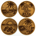 Beach Paradise Coastal Decor, Set of 4 Laser Engraved Cork Coasters