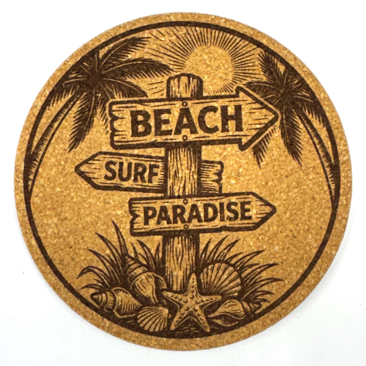 Beach Paradise Coastal Decor, Set of 4 Laser Engraved Cork Coasters