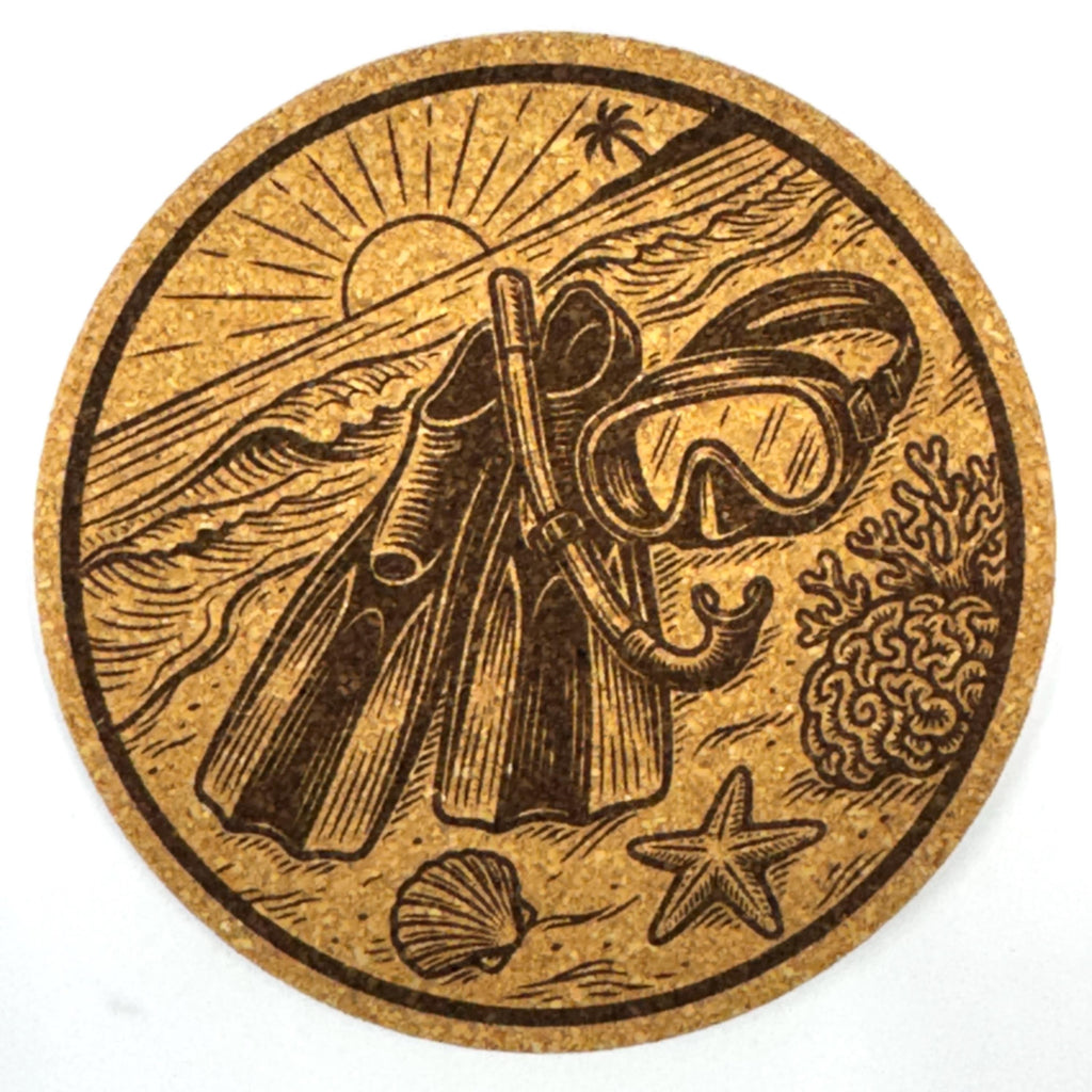 Beach Adventure Coastal Decor, Set of 4 Laser Engraved Cork Coasters