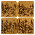 Bigfoot Alien Cork Coasters – Sasquatch UFO Forest Designs, Set of 4
