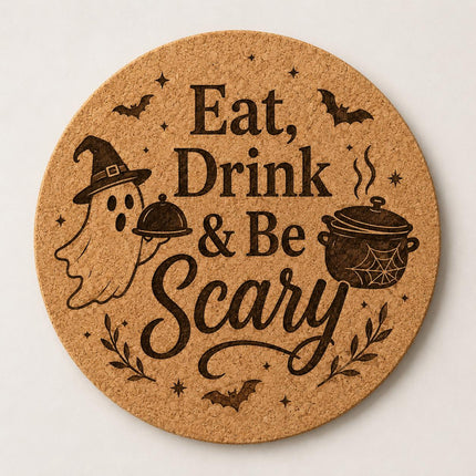 Halloween Cork Trivet, 8 Inch Laser Engraved Hot Pad, Fall Kitchen Decor
