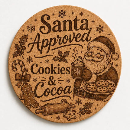 Christmas Cork Trivet, 8 Inch Laser Engraved Hot Pad, Holiday Kitchen Decor