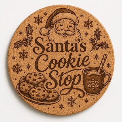 Christmas Cork Trivet, 8 Inch Laser Engraved Hot Pad, Holiday Kitchen Decor