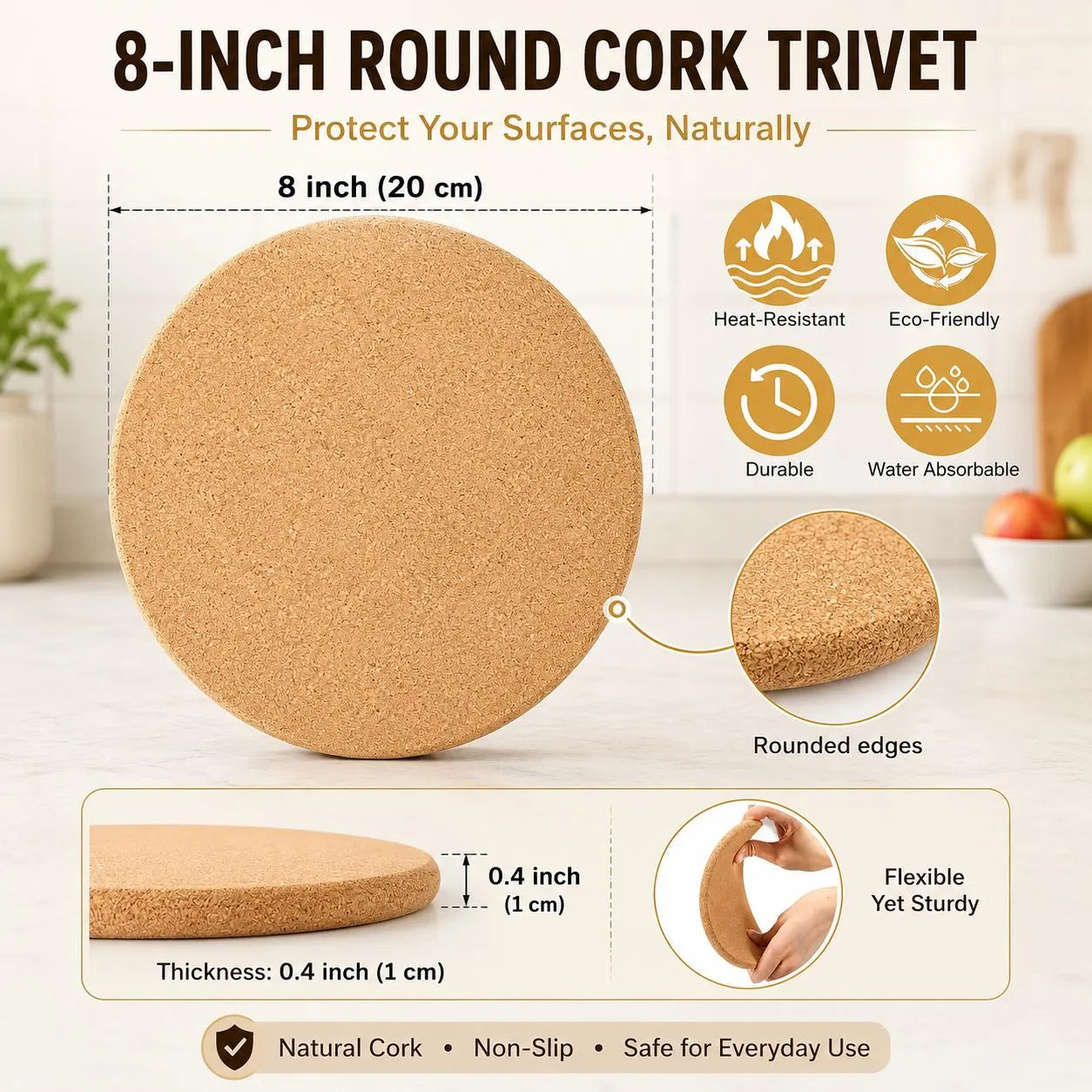 Custom or Pre-Designed 8" Cork Trivet – Laser Engraved Round Hot Pad – Personalized Kitchen Gift