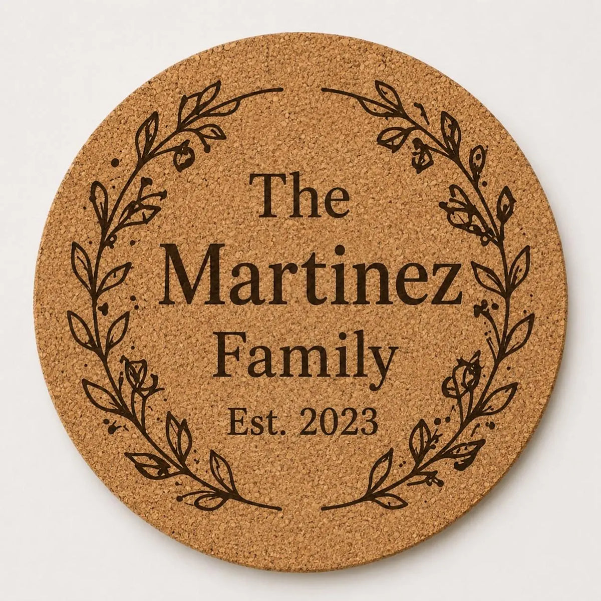 Custom or Pre-Designed 8" Cork Trivet – Laser Engraved Round Hot Pad – Personalized Kitchen Gift