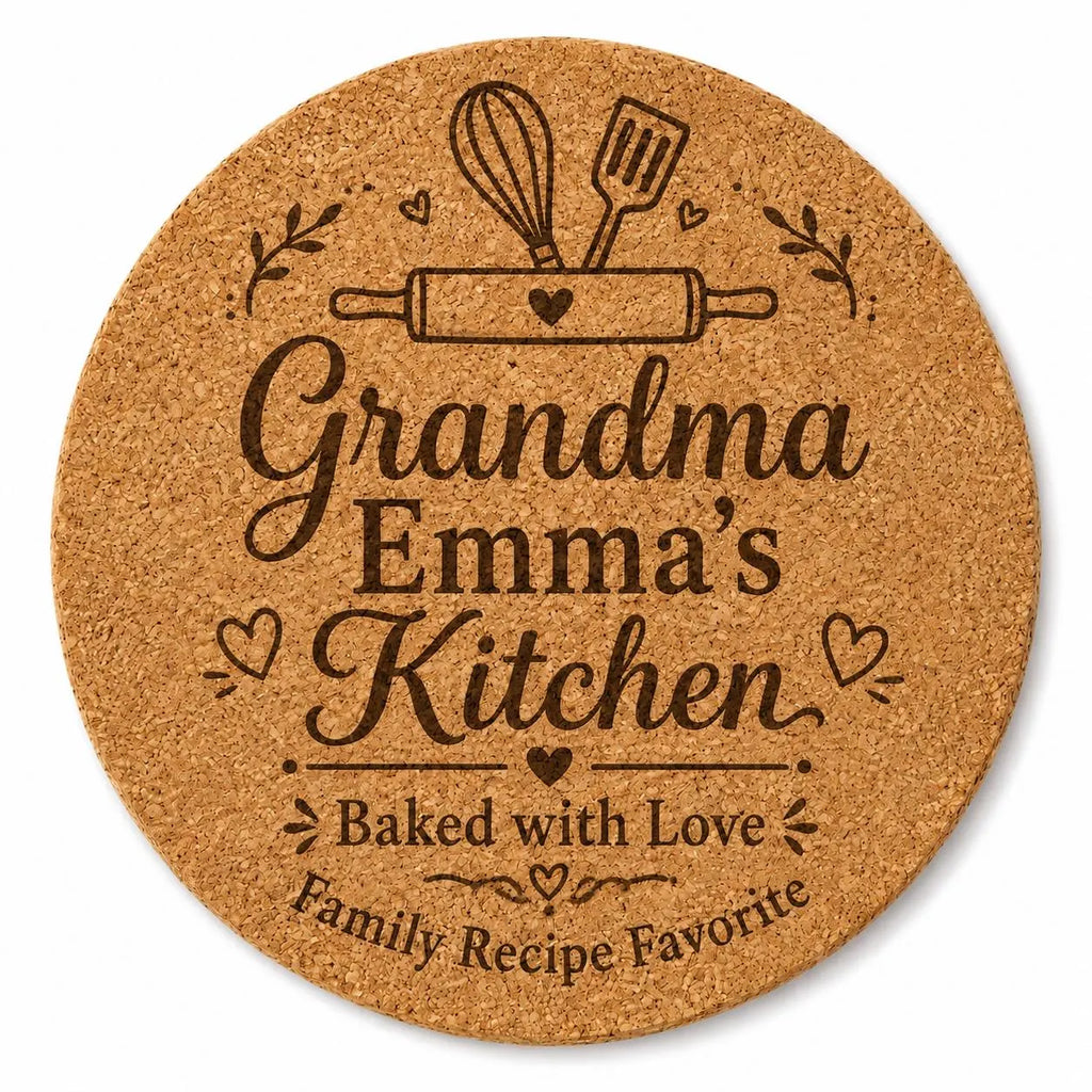 Custom or Pre-Designed 8" Cork Trivet – Laser Engraved Round Hot Pad – Personalized Kitchen Gift
