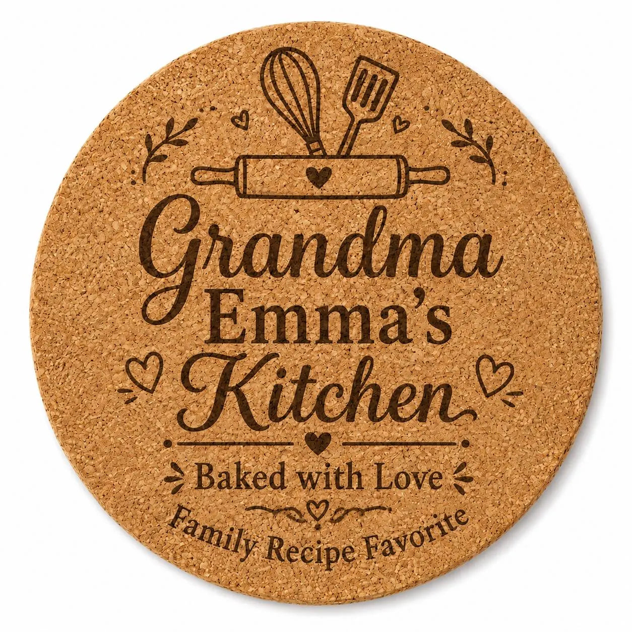 Custom or Pre-Designed 8" Cork Trivet – Laser Engraved Round Hot Pad – Personalized Kitchen Gift
