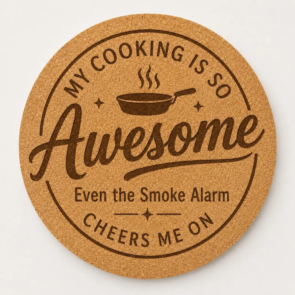 Custom or Pre-Designed 8" Cork Trivet – Laser Engraved Round Hot Pad – Personalized Kitchen Gift