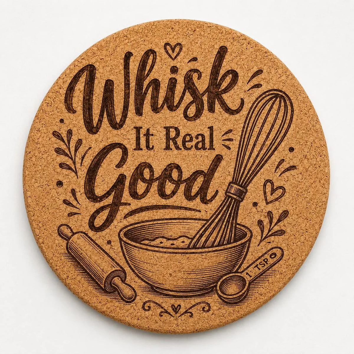 Custom or Pre-Designed 8" Cork Trivet – Laser Engraved Round Hot Pad – Personalized Kitchen Gift