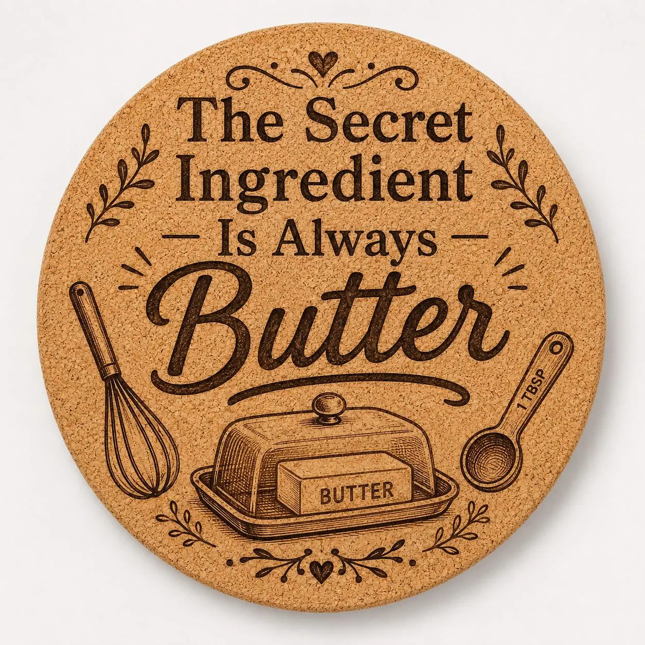 Custom or Pre-Designed 8" Cork Trivet – Laser Engraved Round Hot Pad – Personalized Kitchen Gift