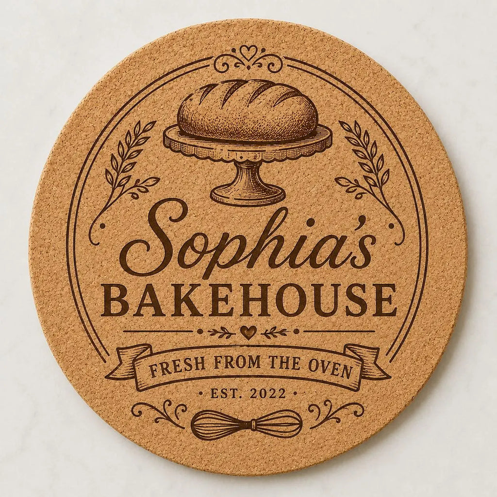 Custom or Pre-Designed 8" Cork Trivet – Laser Engraved Round Hot Pad – Personalized Kitchen Gift
