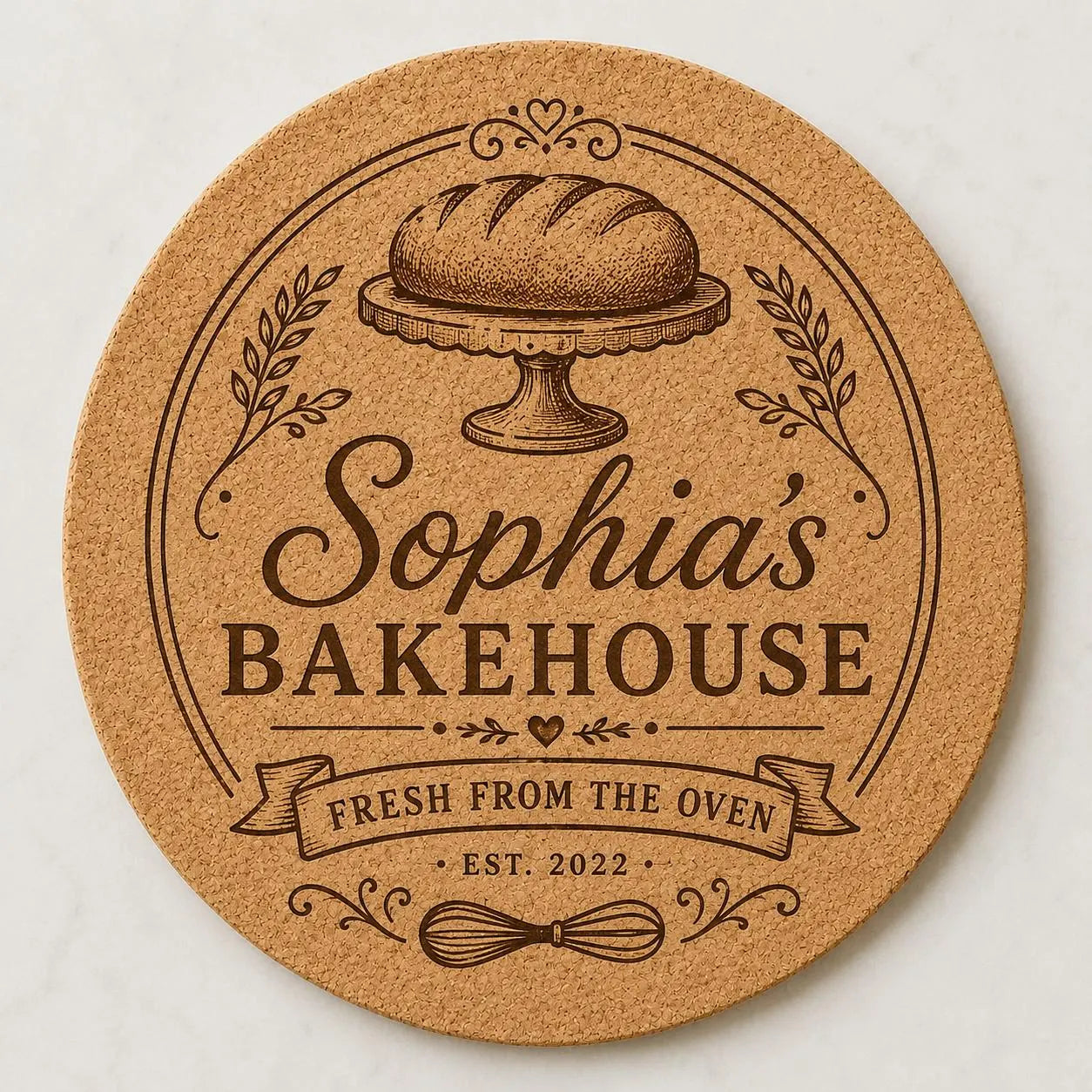 Custom or Pre-Designed 8" Cork Trivet – Laser Engraved Round Hot Pad – Personalized Kitchen Gift