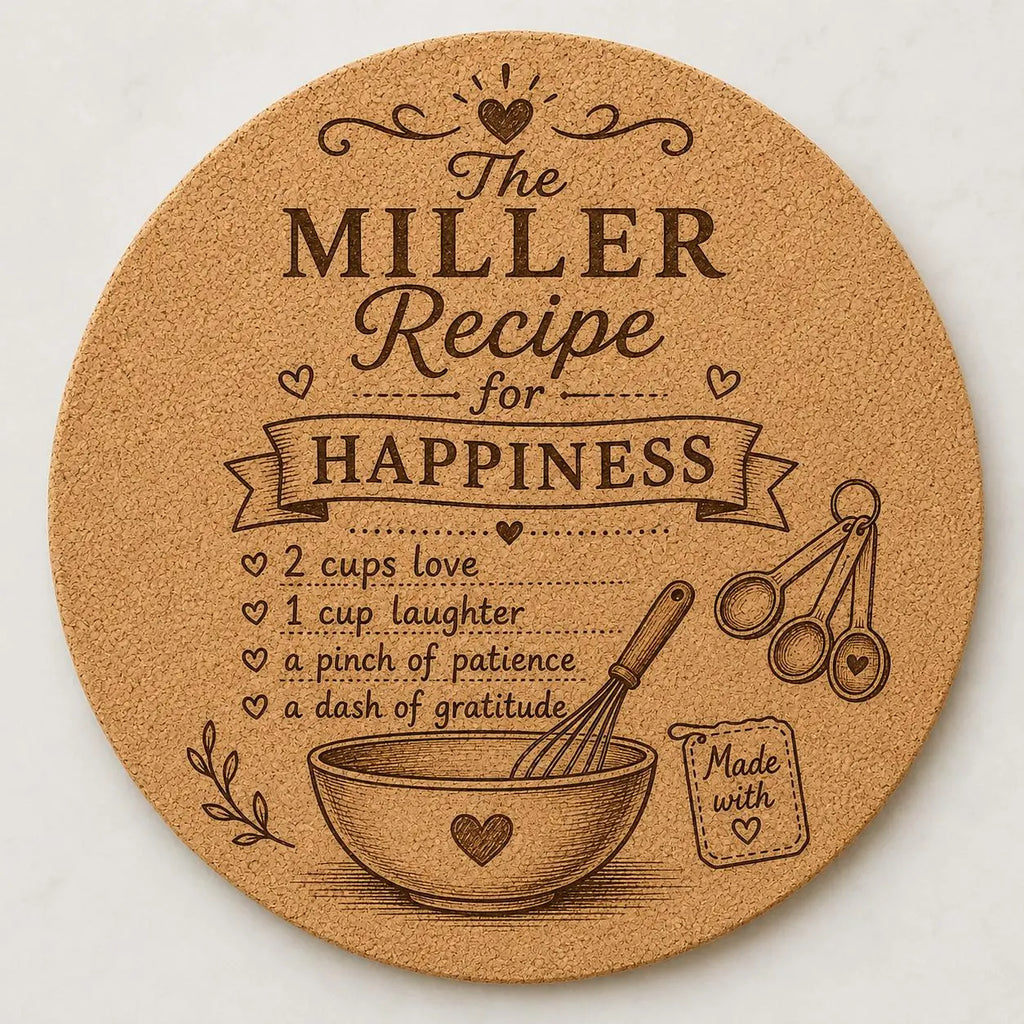 Custom or Pre-Designed 8" Cork Trivet – Laser Engraved Round Hot Pad – Personalized Kitchen Gift