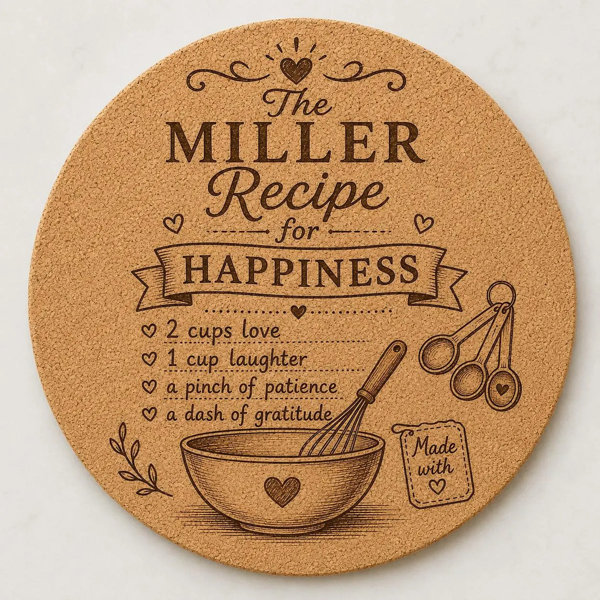 Custom or Pre-Designed 8" Cork Trivet – Laser Engraved Round Hot Pad – Personalized Kitchen Gift
