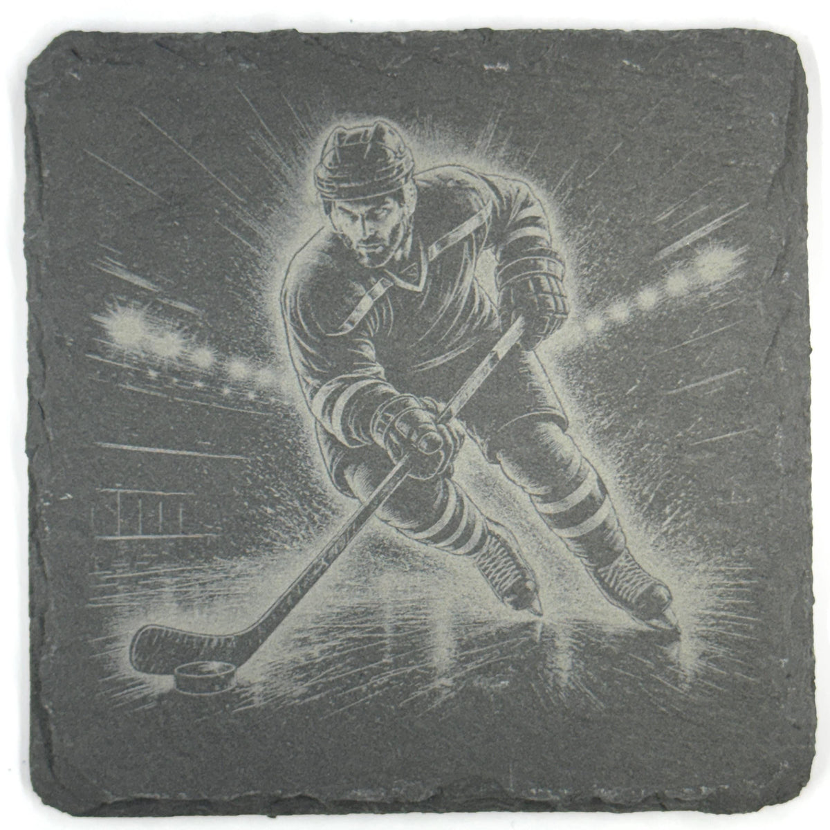 Ice Hockey Action Scenes, Set of 4 Laser Engraved Slate Coasters