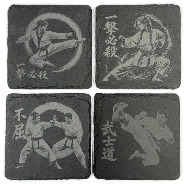 Karate Martial Arts Set of 4 Laser Engraved Slate Coasters