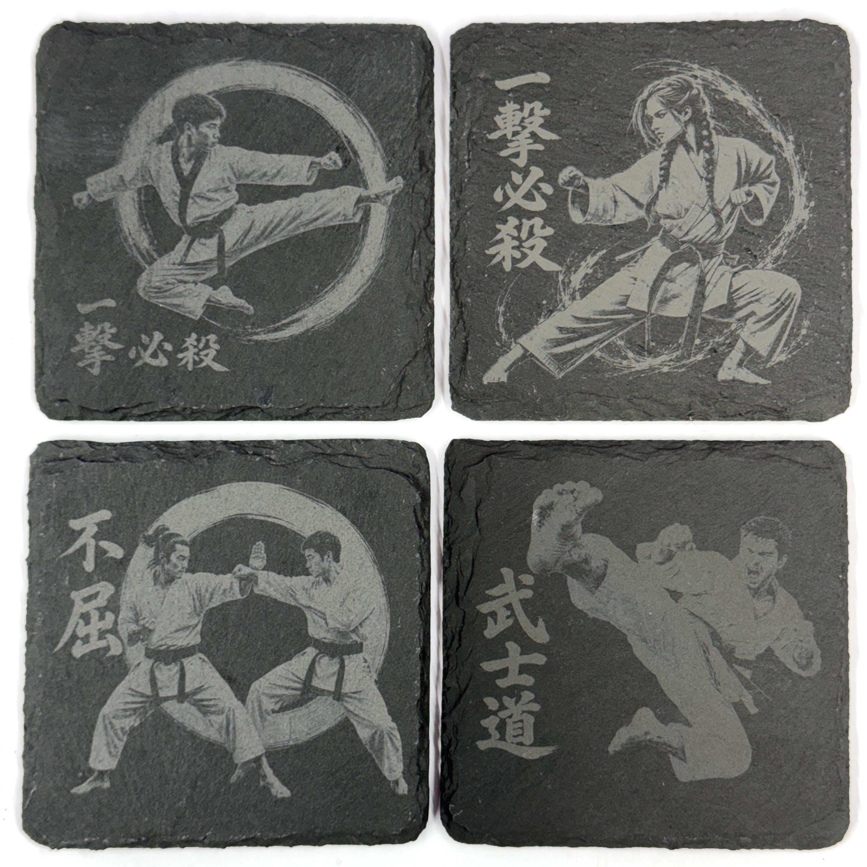 Karate Martial Arts Set of 4 Laser Engraved Slate Coasters