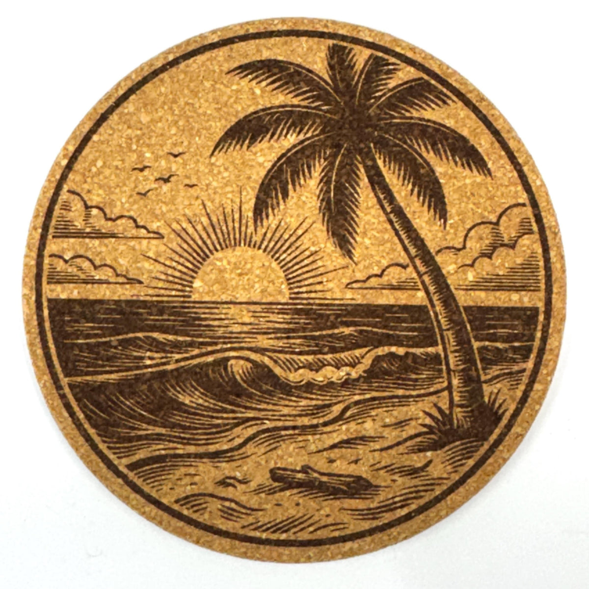 Beach Paradise Coastal Decor, Set of 4 Laser Engraved Cork Coasters