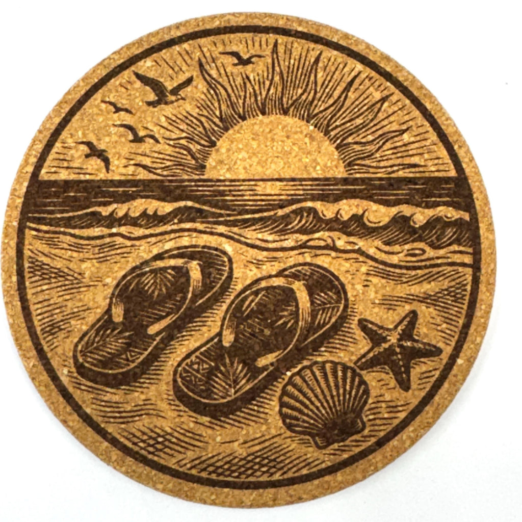 Beach Paradise Coastal Decor, Set of 4 Laser Engraved Cork Coasters