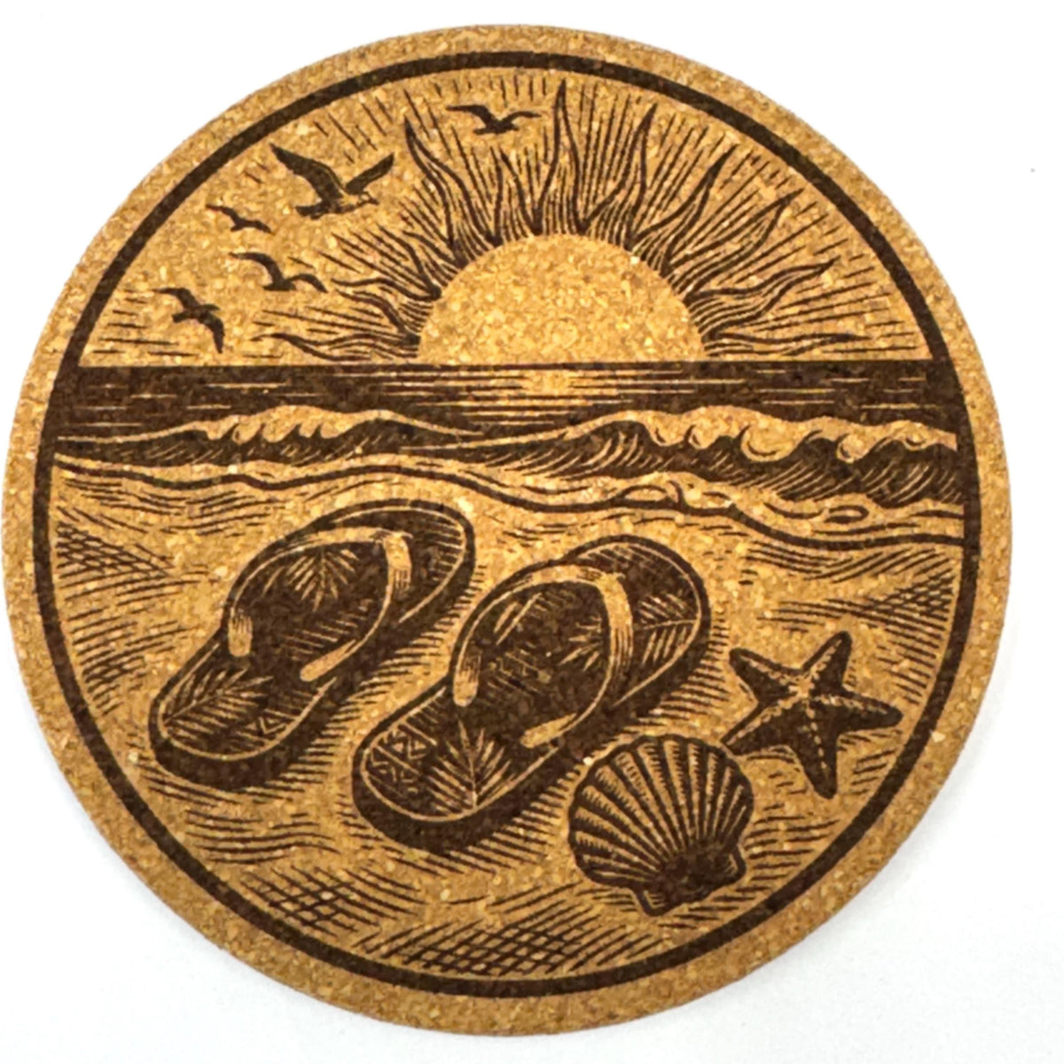 Beach Paradise Coastal Decor, Set of 4 Laser Engraved Cork Coasters