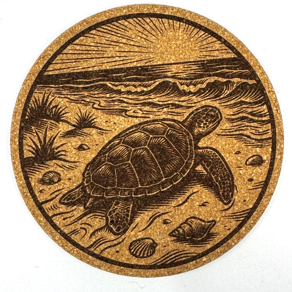 Beach Adventure Coastal Decor, Set of 4 Laser Engraved Cork Coasters
