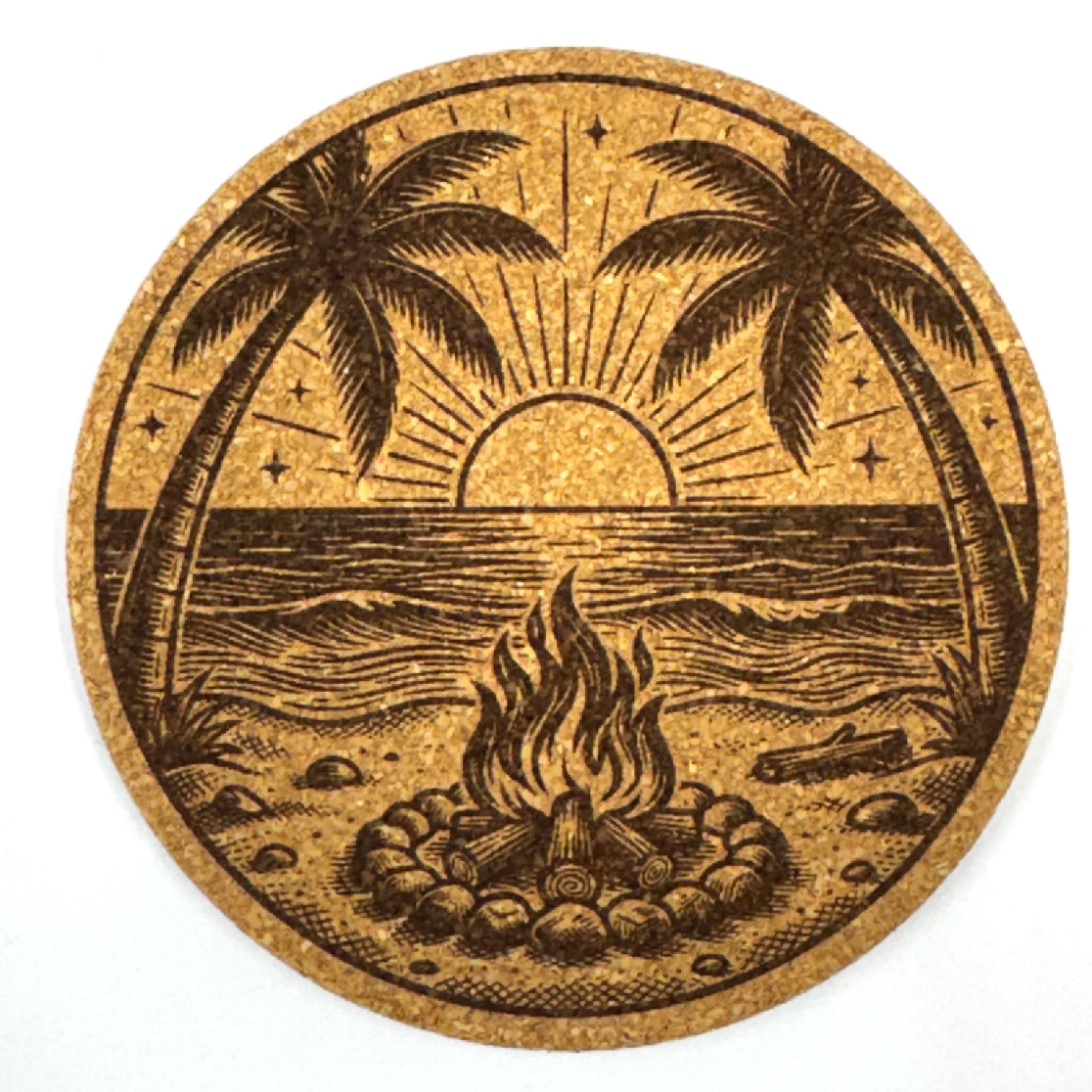 Beach Adventure Coastal Decor, Set of 4 Laser Engraved Cork Coasters