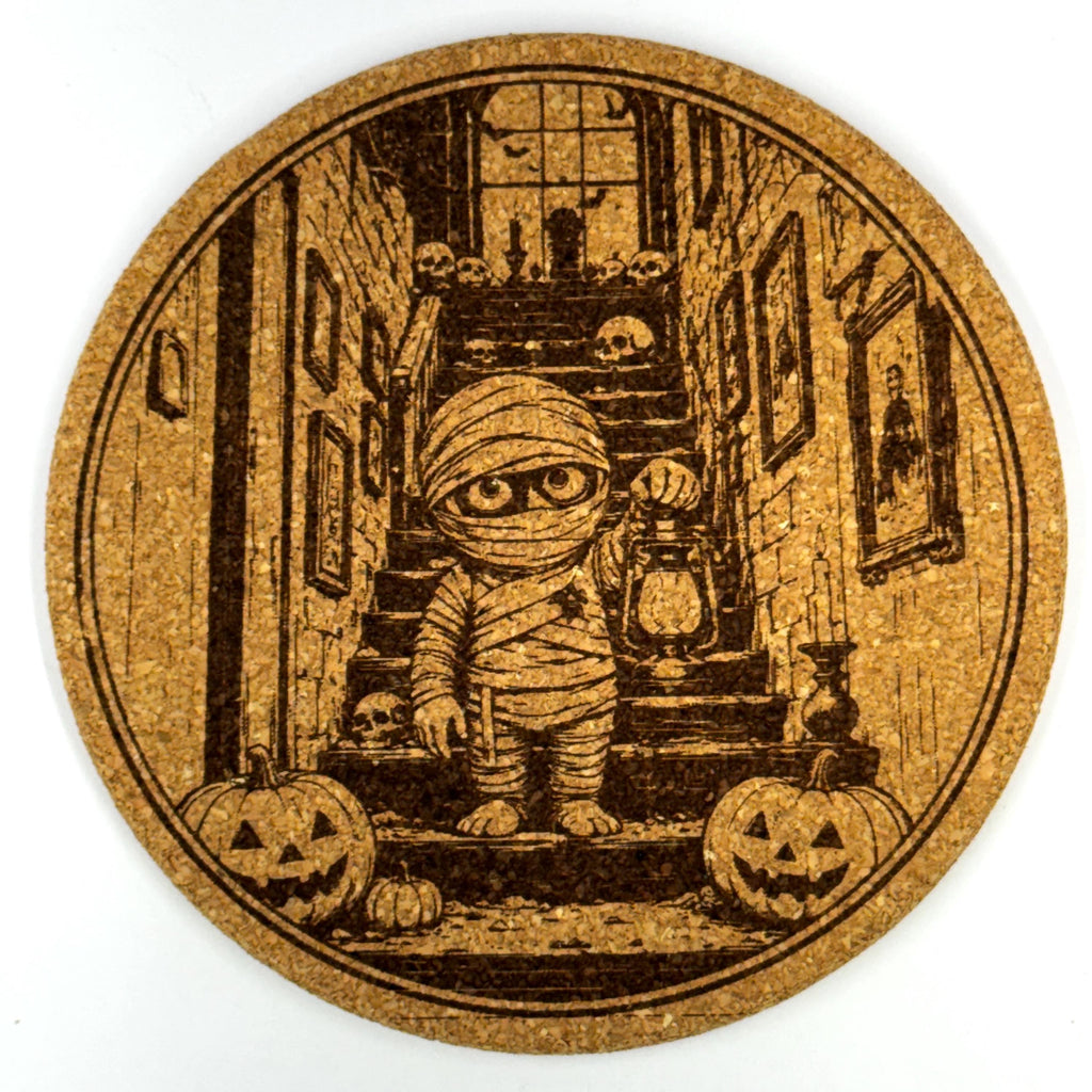 Halloween Witch & Haunted House Set of 6 Laser Engraved Cork Coasters