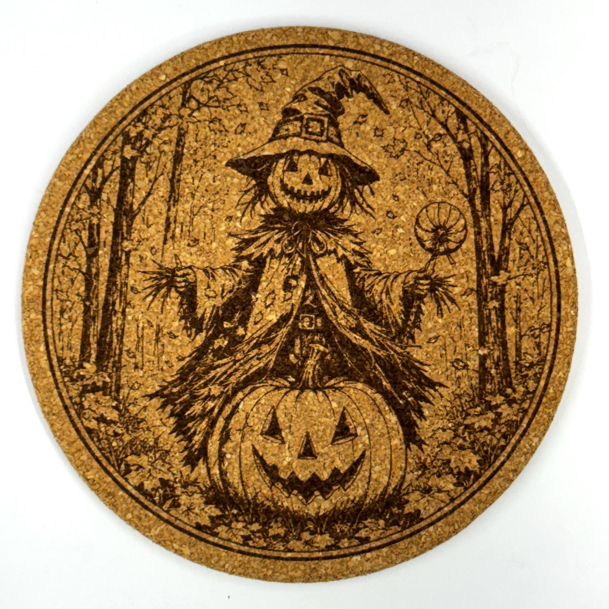 Halloween Witch & Haunted House Set of 6 Laser Engraved Cork Coasters
