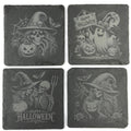 Spooky Fun Halloween Witches, Pumpkins and Ghost Set of 4 Laser Engraved Slate Coasters