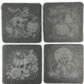 Creepy Halloween Skeletons, Skull & Ghost Set of 4 Laser Engraved Slate Coasters