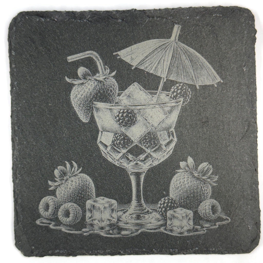 Tropical Island Cocktails & Fruit Set of 4 Laser Engraved Slate Coasters